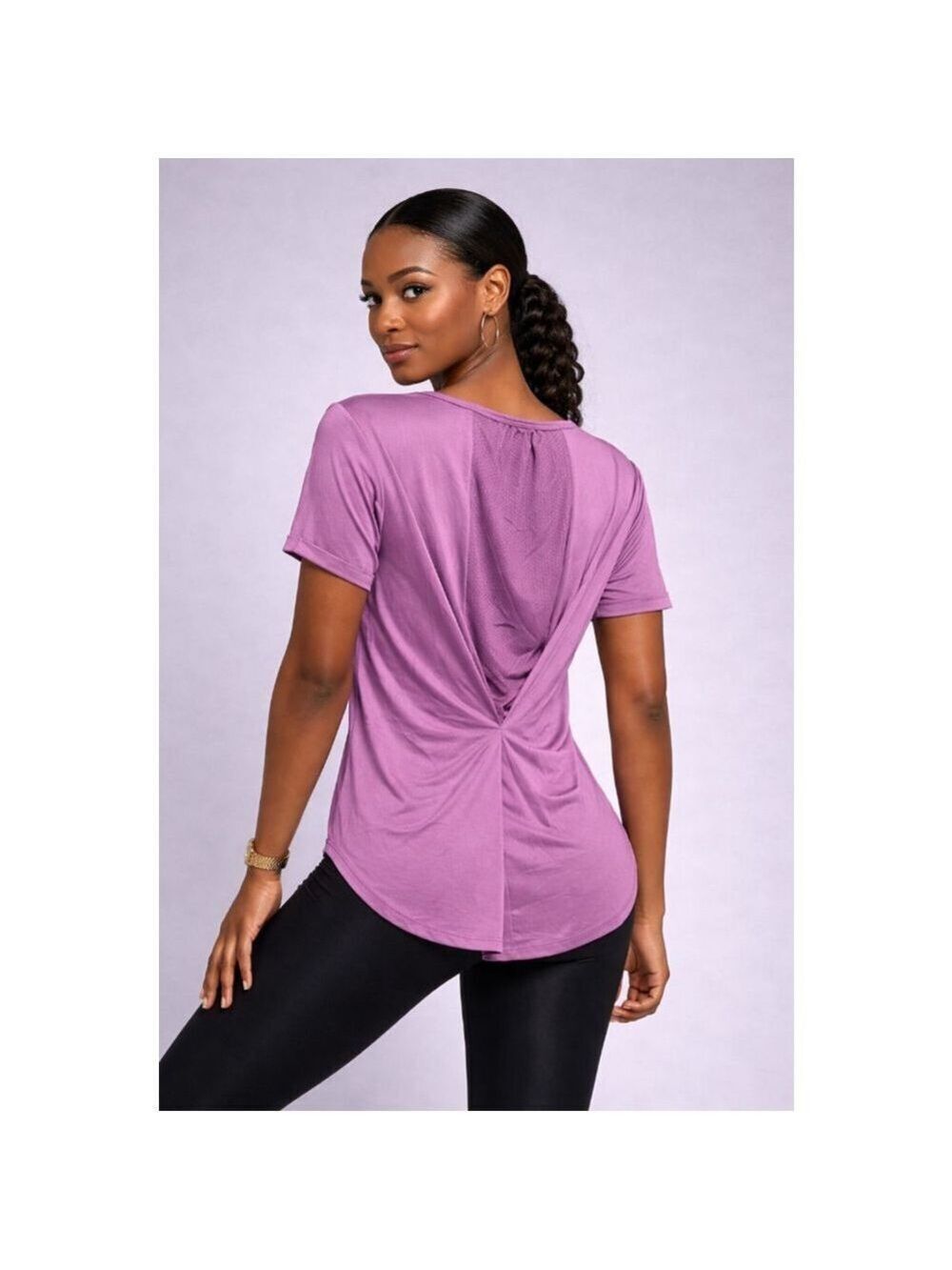 Apana Open Back Workout Top M Pink Yoga Active Tee Mesh Panel NWT